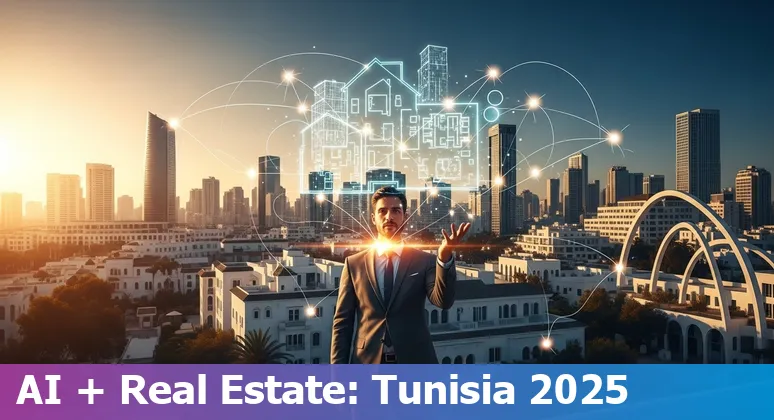 AI in Tunisia real estate 2025: map, Tunis skyline and data icons — guide for Tunisia