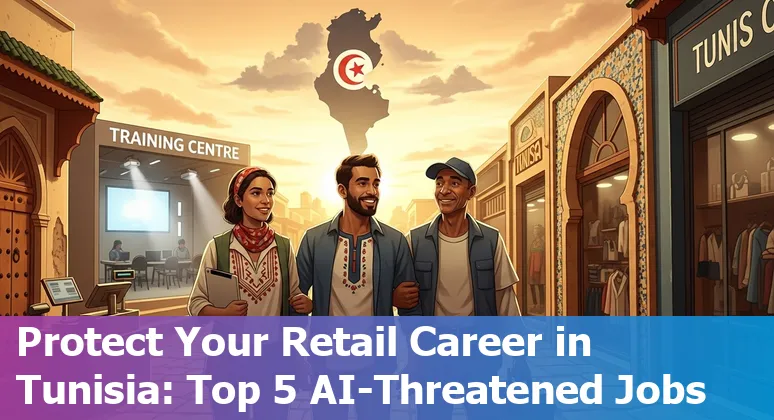 Tunisian retail workers learning digital POS and inventory skills in a store setting