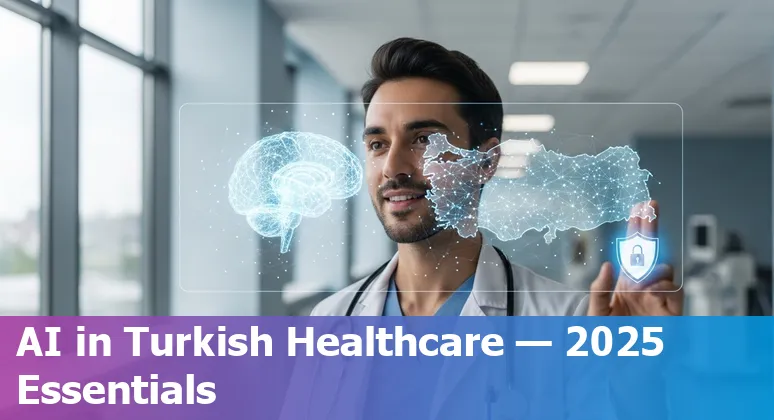Healthcare AI concept with e-Nabız interface and Turkish flag backdrop, Turkey