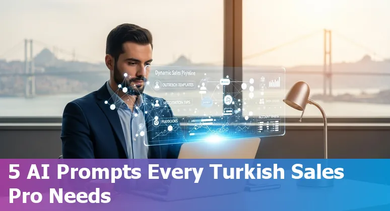 Sales professional in Turkey using AI prompts with CRM dashboard and Istanbul skyline