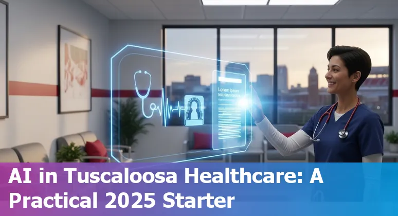 Healthcare AI concept image showing clinicians and AI tools in Tuscaloosa, Alabama hospital, USA