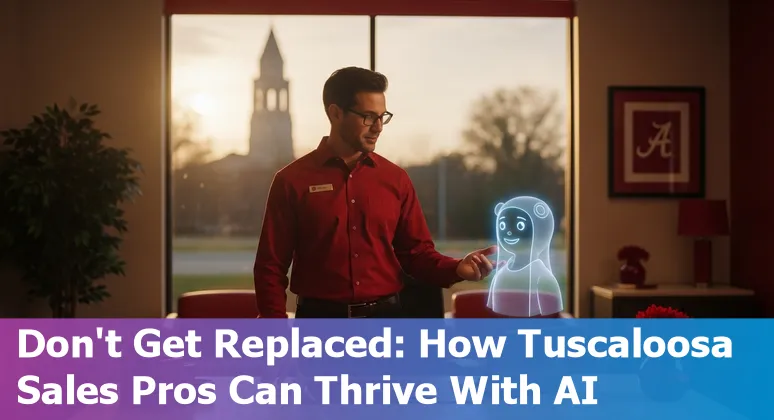Salesperson using AI tools on a laptop in Tuscaloosa, Alabama, USA — discussing AI impact on local sales jobs in 2025.