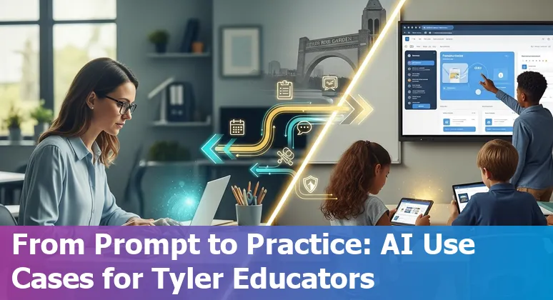 Teacher using AI tools on a laptop in a Tyler, Texas classroom with local map pin