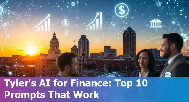 Illustration of AI assisting financial professionals in Tyler, Texas with chatbots, document extraction, and dashboards.