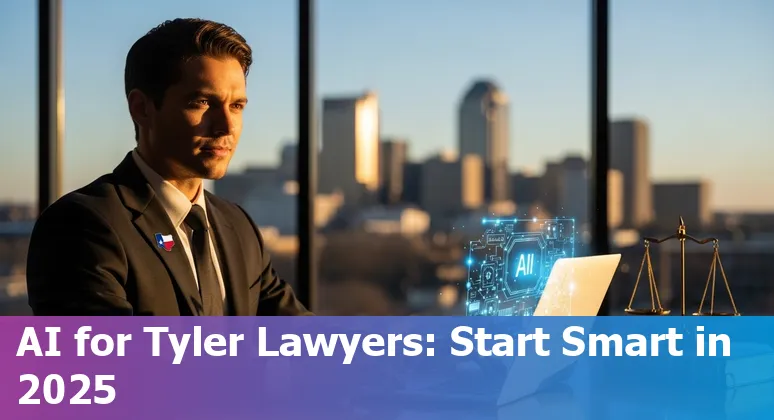Attorney using AI tools on a laptop in a Tyler, Texas law office in 2025