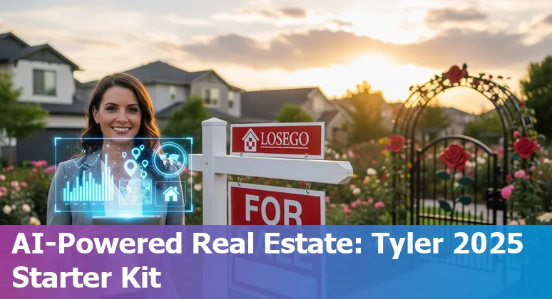 AI in real estate overview for Tyler, Texas in 2025 showing property data, AI icons, and local map