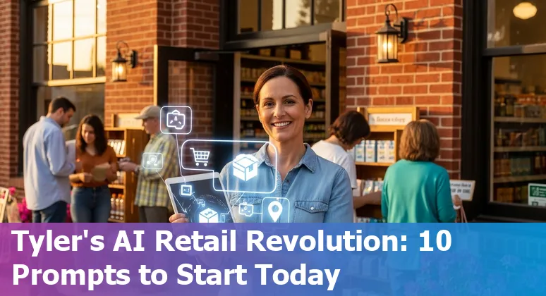 Retail AI concepts overlaid on a map of Tyler, Texas with store icons and AI symbols