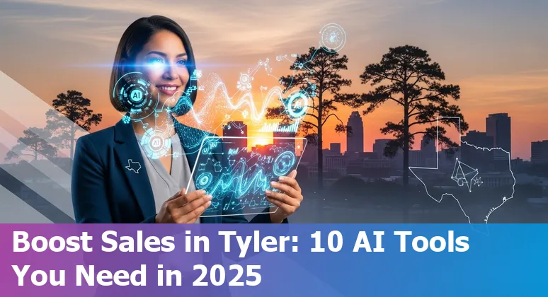 Sales professional in Tyler, Texas using AI sales tools like Trellus and Gong on a laptop.