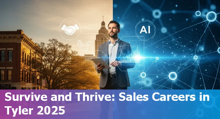 Salesperson and AI laptop in Tyler, Texas, US office, illustrating AI assisting sales jobs in 2025