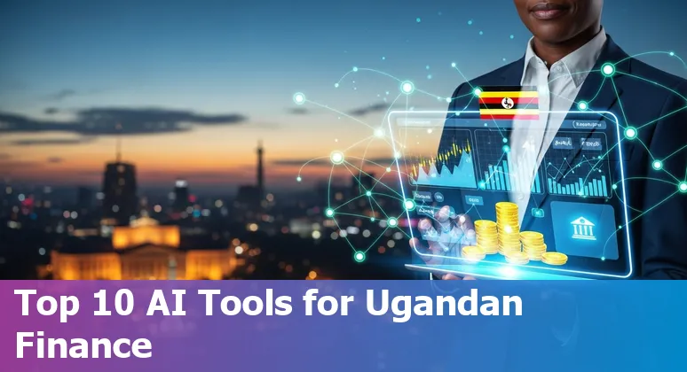 Illustration of finance professionals in Uganda using AI tools for bookkeeping, forecasting, and compliance
