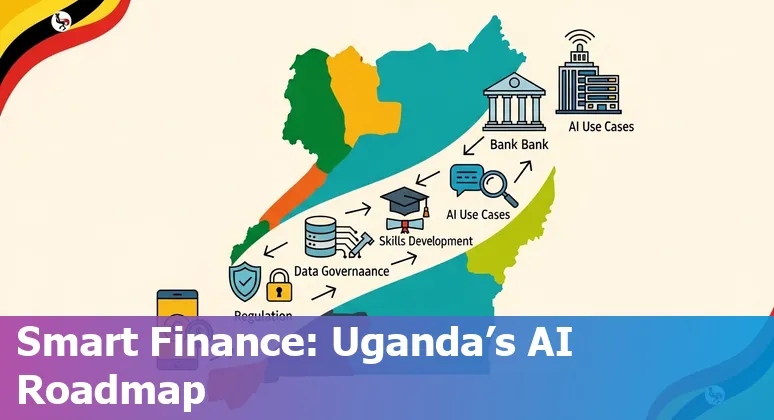 Illustration of AI in Uganda's financial services sector showing digital payments, banks and data analytics in Uganda