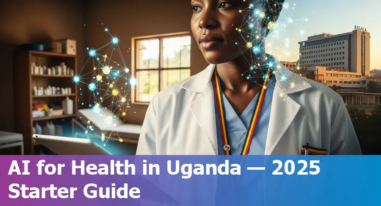 Healthcare worker using an AI diagnostic app at Makerere University AI Health Lab in Kampala, Uganda