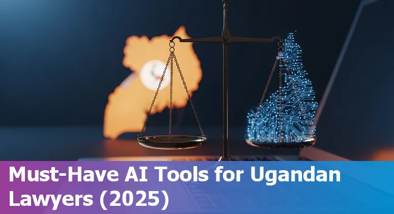 Ugandan lawyer using AI tools on a laptop in Kampala office — top 10 legal AI tools for 2025.