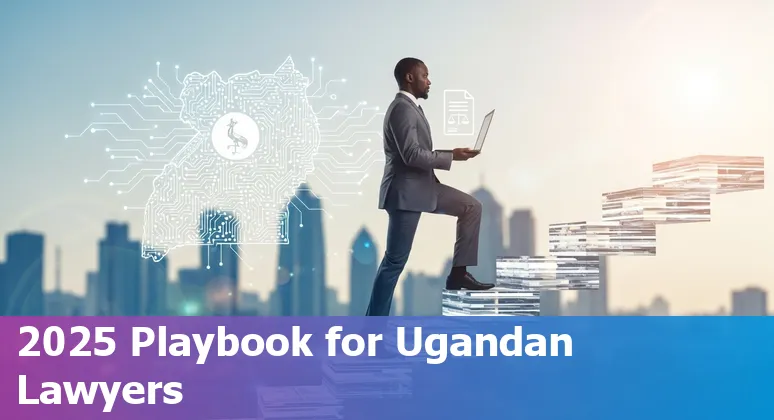 Ugandan lawyer using AI tools on a laptop in Kampala, Uganda
