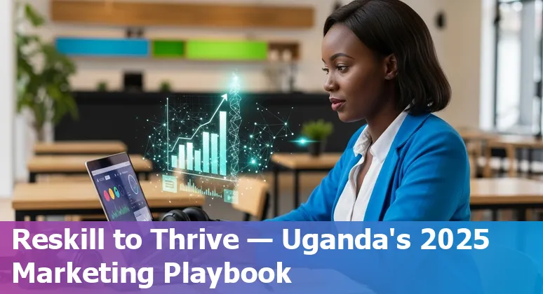 Ugandan marketer using AI tools on a laptop — AI and marketing in Uganda 2025