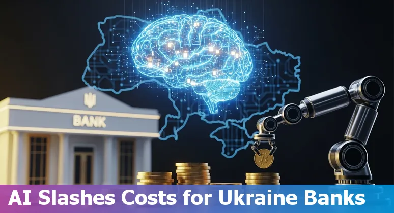 Illustration of AI-driven banking operations in Ukraine improving efficiency and cutting costs