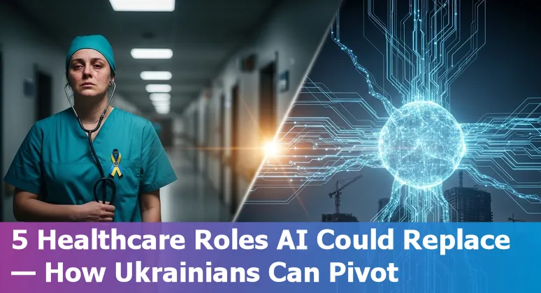 Ukrainian healthcare workers learning AI tools on laptops with Diia app visible on a phone