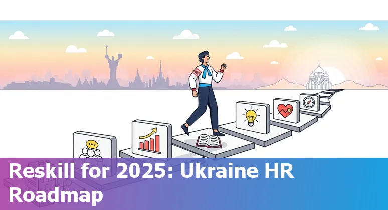 HR manager reviewing AI role-risk scorecard on laptop in Kyiv, Ukraine