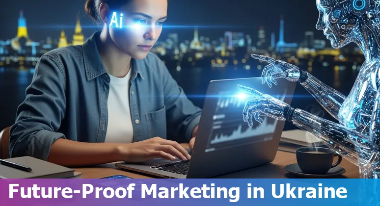 Ukrainian marketer using AI tools in a Kyiv office, 2025 — Ukraine