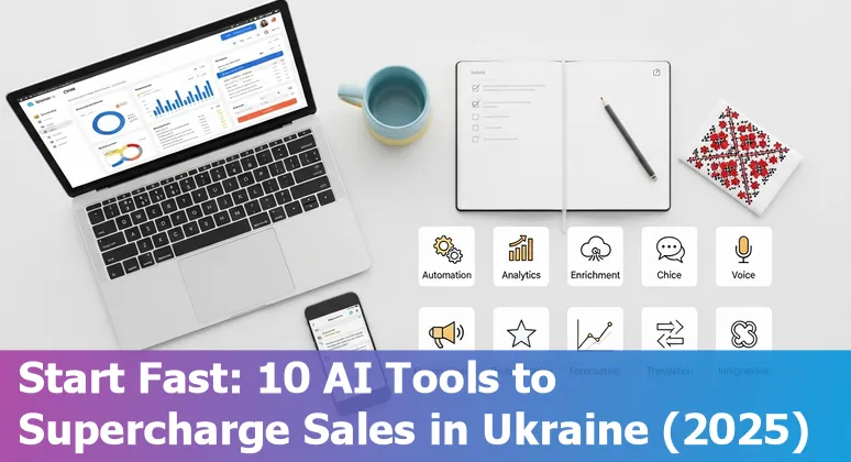 Sales professional in Ukraine using AI tools on a laptop showing ChatGPT and Google Gemini icons