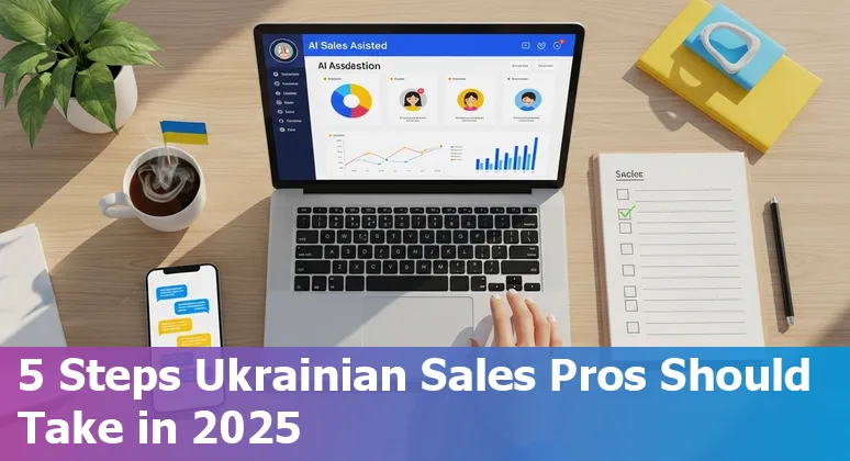 Illustration of AI and salespeople collaborating in an office in Ukraine, 2025
