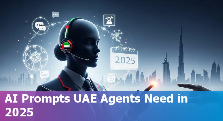 Customer service professional using AI on a laptop with Dubai skyline in background