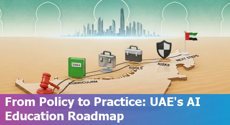 Students and teachers using AI tools in a UAE classroom, illustrating AI in education in the United Arab Emirates in 2025
