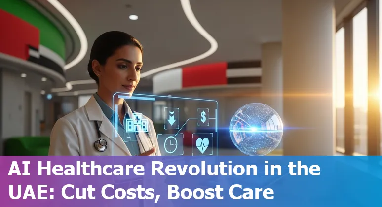 Healthcare workers and AI dashboard in a United Arab Emirates hospital showing cost-savings and efficiency improvements in the UAE