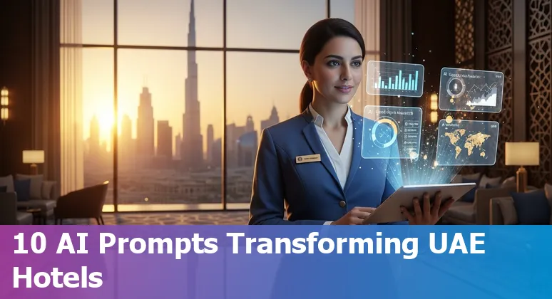 UAE hotel lobby with AI icons overlay representing chatbot, robot delivery, analytics and AR experiences