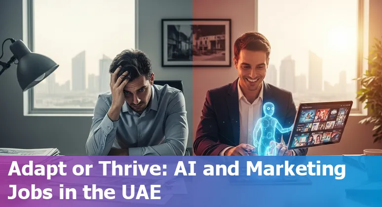 Marketer using AI tools in an office skyline of Dubai, United Arab Emirates in 2025