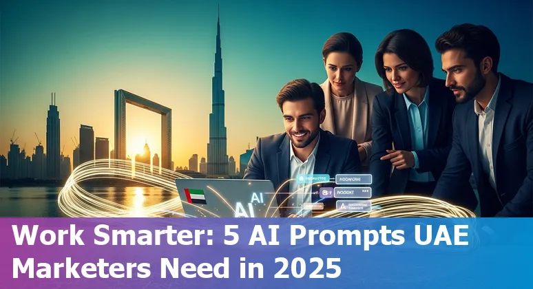 Marketing professional using AI tools to generate UAE-localized ad copy and analytics insights on a laptop.