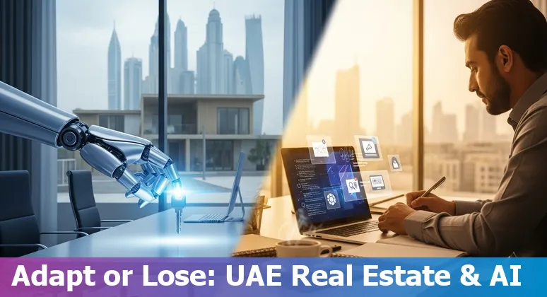 Real estate professionals in Dubai reviewing AI-generated listings and virtual tours on a laptop