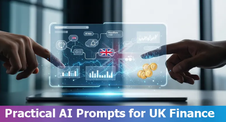 Diagram showing top AI use cases in UK financial services with bank logos, data charts and AI icons.