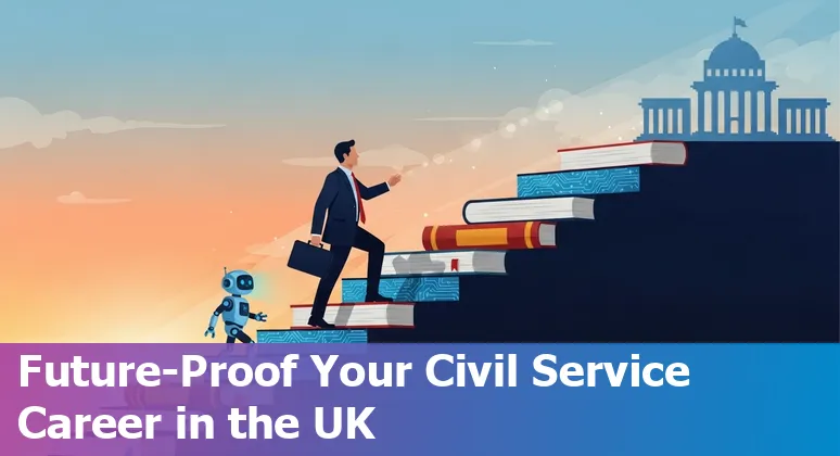 UK government worker using AI tools with training icons and job titles overlaid