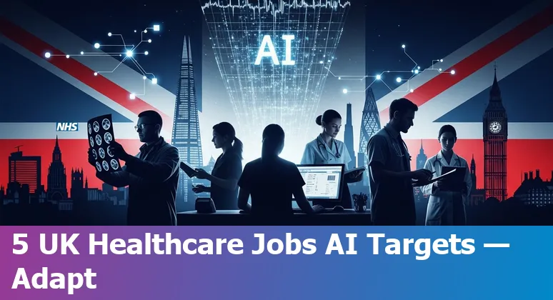 UK healthcare team reviewing AI impact on jobs with charts and training materials in a hospital setting