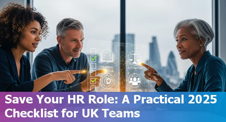 Illustration of AI and HR professionals collaborating on reskilling and automation in the United Kingdom, 2025