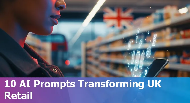 Illustration of UK retail AI use cases: personalization, forecasting, chatbots, computer vision, pricing and supply chain icons