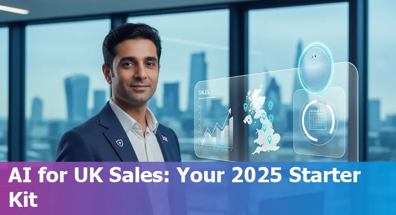Sales professional using AI tools in an office with a view of London, United Kingdom — AI for sales in the United Kingdom, 2025