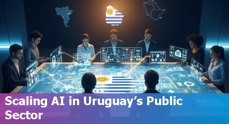 Government officials reviewing AI policy documents on gub.uy for Uruguay 2025