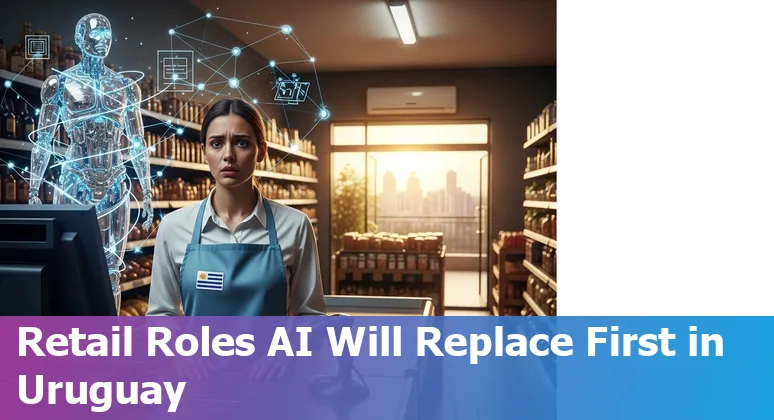 Uruguayan retail worker at checkout with automated self‑checkout kiosks