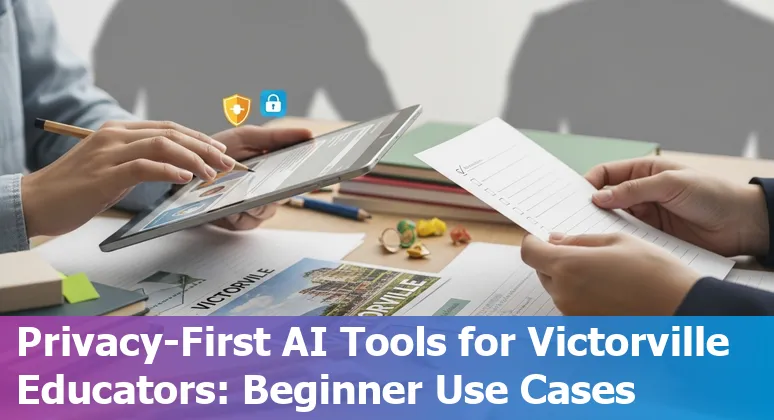 Teacher using AI tools to create lesson plans for Victorville students at a school computer.