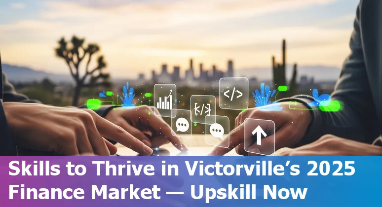 Finance professional using AI tools with Victorville, California skyline in background