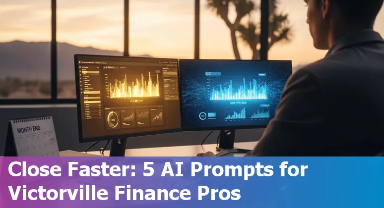 Finance professional in Victorville using AI prompts for cash forecasting and collections on a laptop