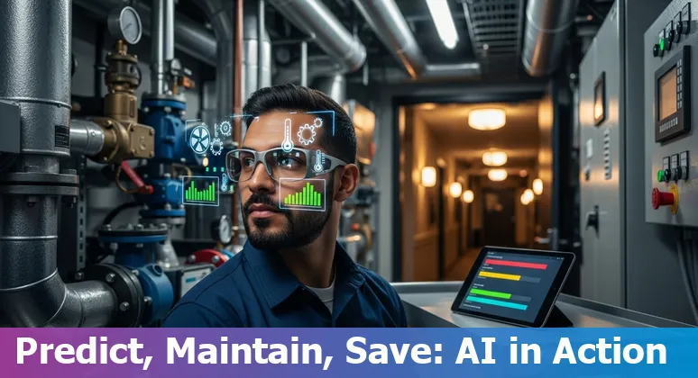 Hotel front desk using AI chatbots and predictive maintenance dashboard in Victorville, California, US