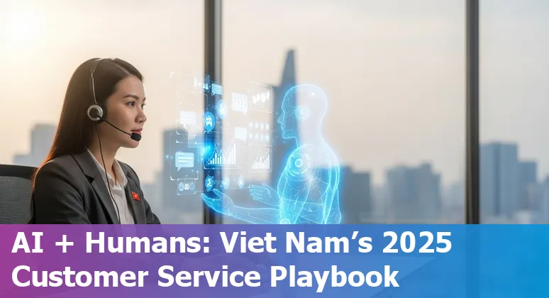 Customer service agents with AI chatbot screen in a Viet Nam contact center, 2025