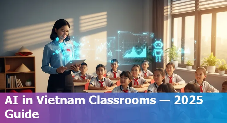 Teachers and students using AI tools in a Viet Nam classroom, representing AI in education in Viet Nam in 2025