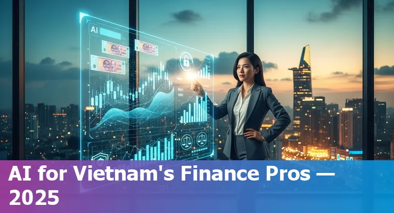 Finance professional using AI dashboard in Viet Nam 2025, showing compliance, datasets and bank analytics