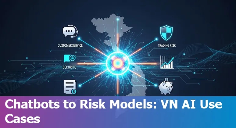 Diagram of AI use cases in Vietnam financial services with logos of VPBank, Techcombank, VinAI and AWS Bedrock