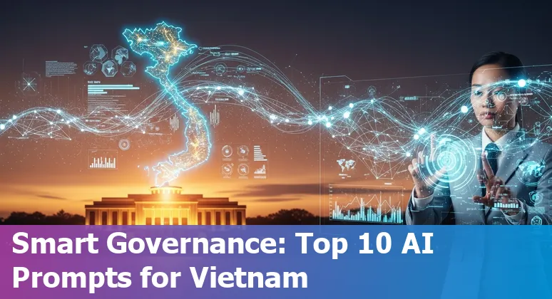 Infographic of Vietnam's top 10 government AI use cases: health, identity, agriculture, smart cities, disaster response, and policy.