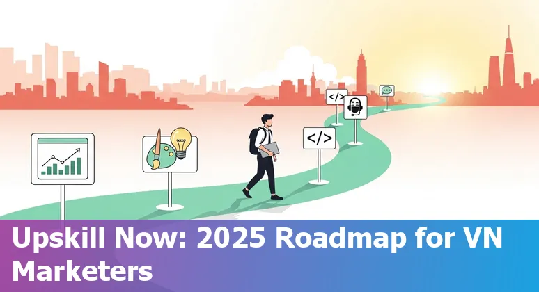 Marketer using AI tools on a laptop with a Viet Nam map overlay — Will AI replace marketing jobs in Viet Nam 2025
